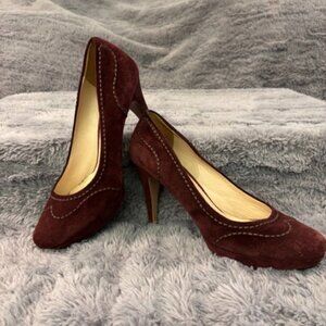 PRADA Suede Platform Pumps - Red Wine, Size 9